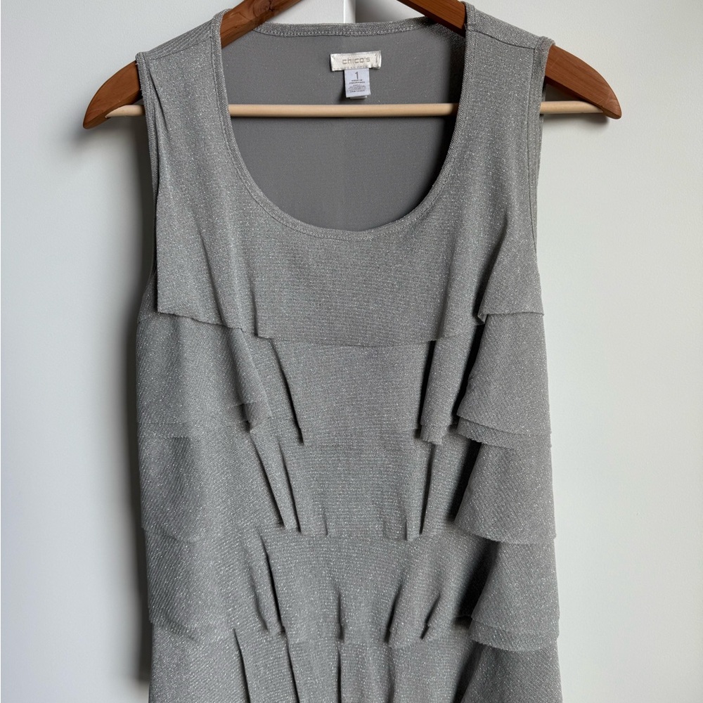 Chico’s Metallic Silver Ruffle Tank Top • Size 1 (M) - Picture 2 of 4